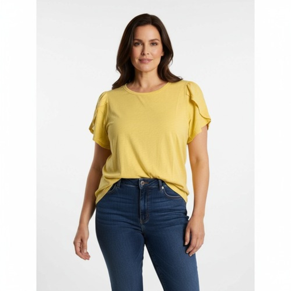 NWT Torrid Heritage‎ T Shirt Womens 1X Yellow Slub Crew Neck Tulip Sleeve